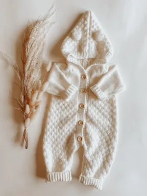 Hooded Pompom Knitted Romper