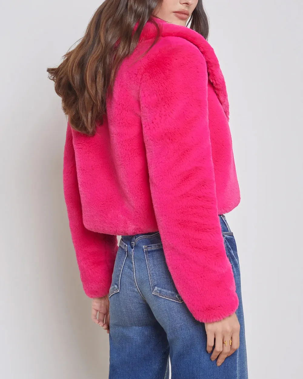 Hot Fuchsia Faux Fur Davy Crop Jacket