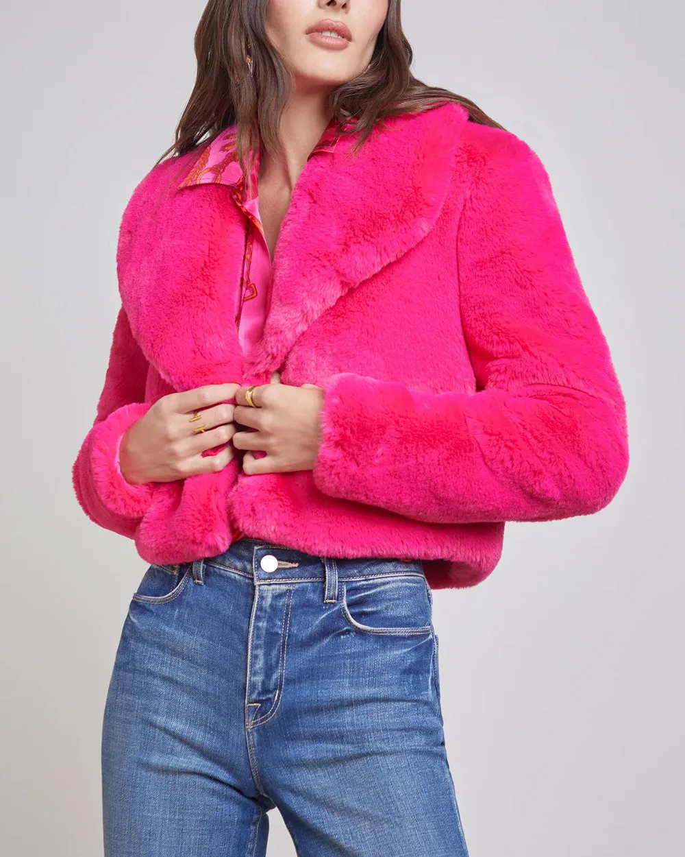 Hot Fuchsia Faux Fur Davy Crop Jacket