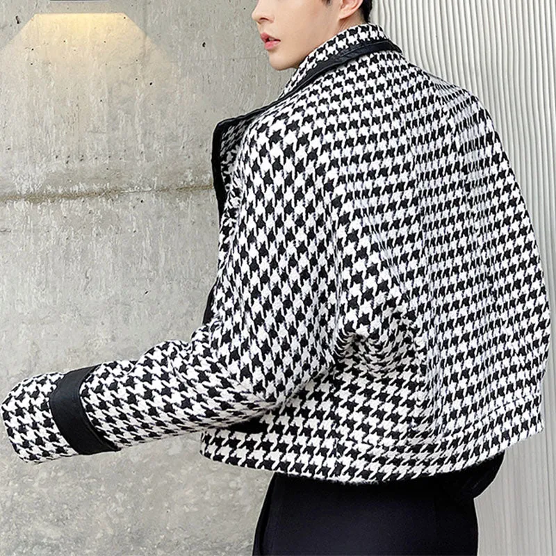 Houndstooth Cropped Casual Jacket