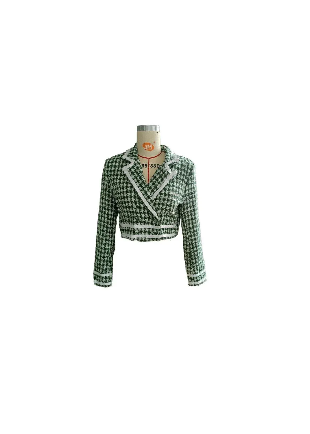 Houndstooth Double-Breasted Cropped Jacket