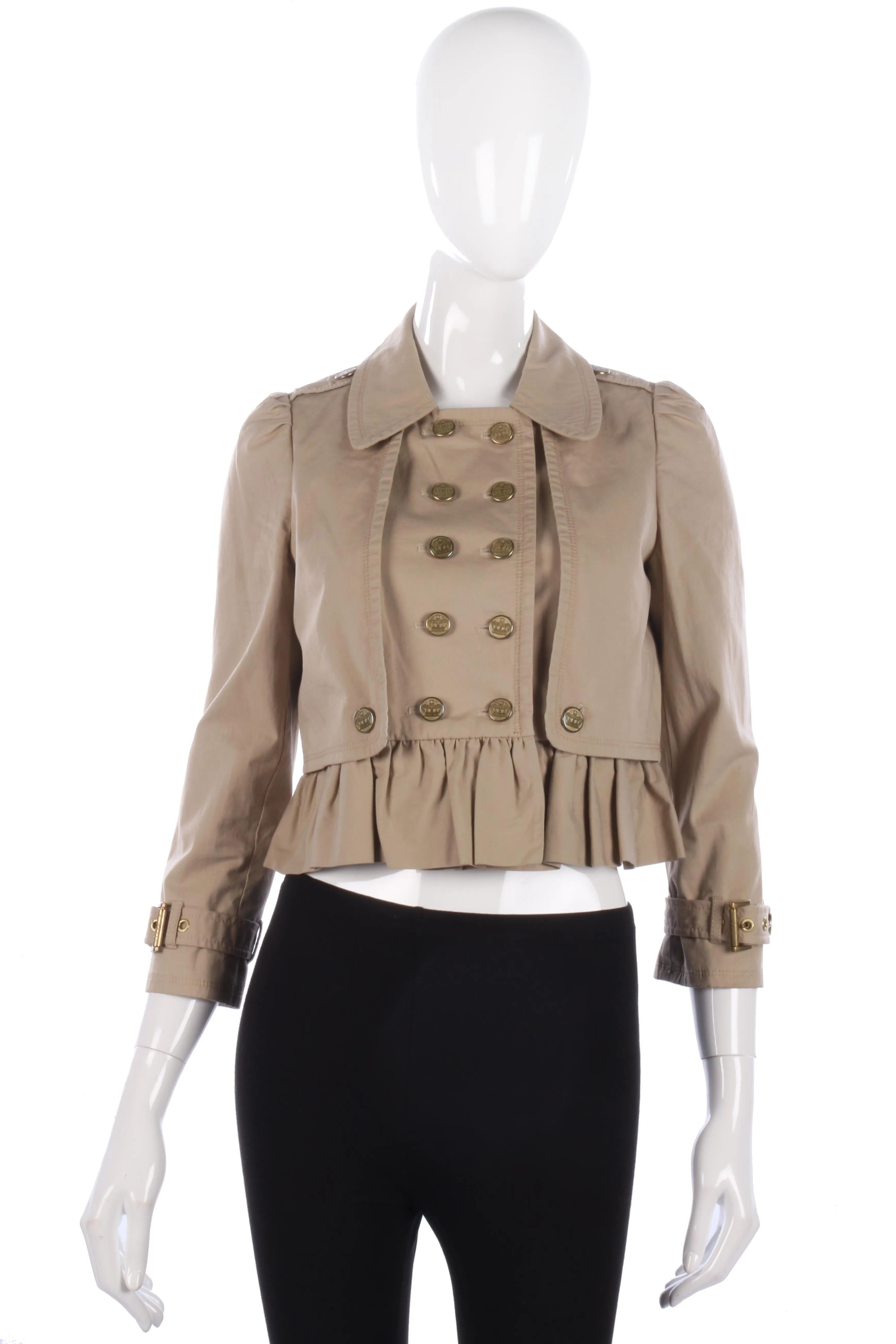 Juicy Couture Cropped Jacket Ruffle Hem Cream Cotton Size S