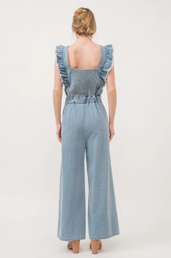 Karly Frayed Ruffle Denim Jumpsuit ✜ON SALE NOW✜