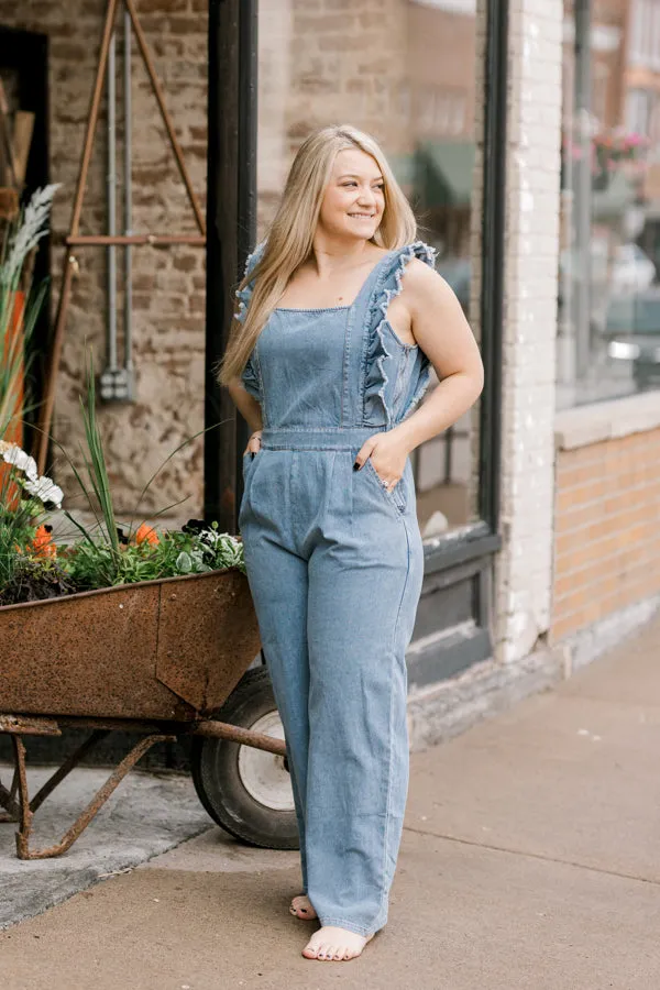 Karly Frayed Ruffle Denim Jumpsuit ✜ON SALE NOW✜