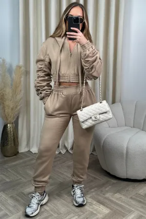 Katie camel cropped jacket jogger loungewear set