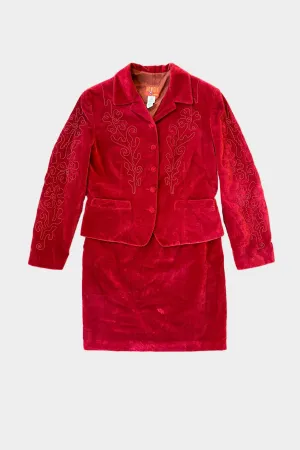 Kenzo Vintage Velvet Red Skirt Suit