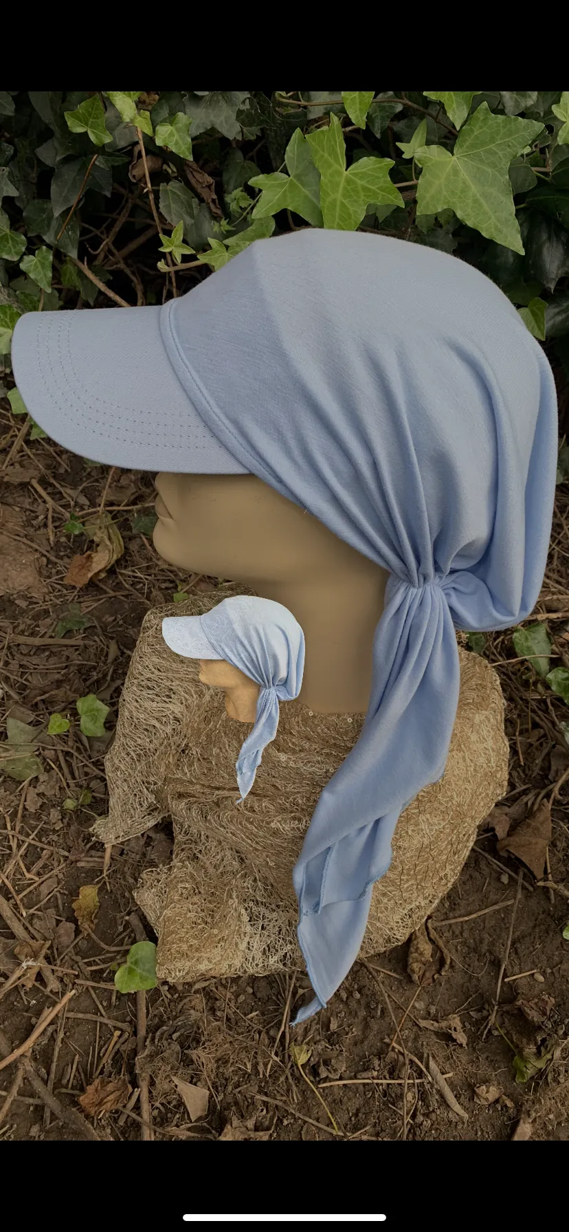 Light Blue Sun Visor Scarf | Modern Hijab With Brim | Tichel Hair Covering | Made in USA