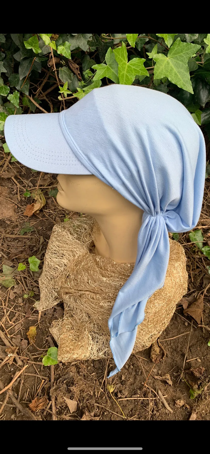 Light Blue Sun Visor Scarf | Modern Hijab With Brim | Tichel Hair Covering | Made in USA