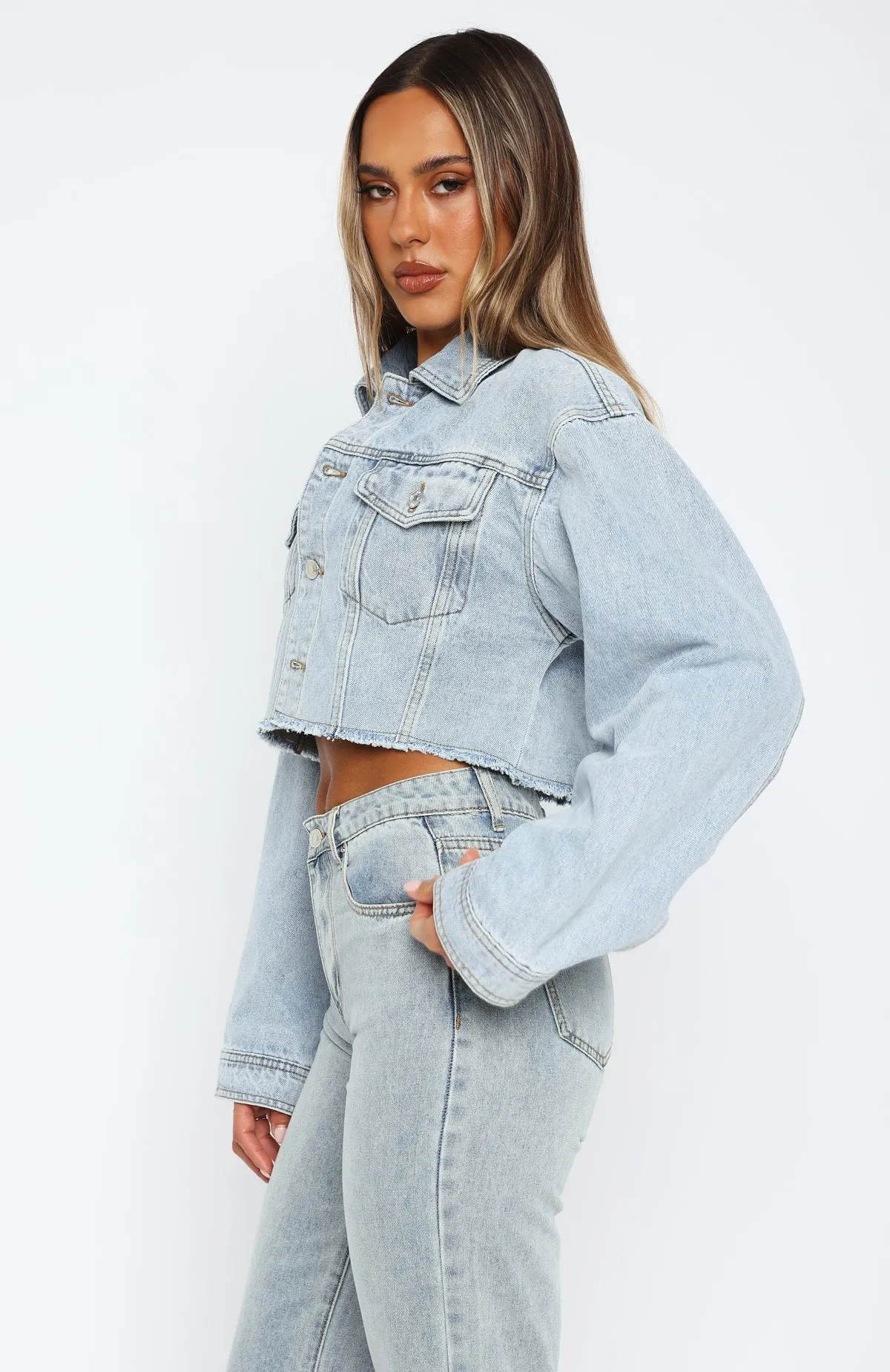 Lightspeed Cropped Denim Jacket Light Blue Wash