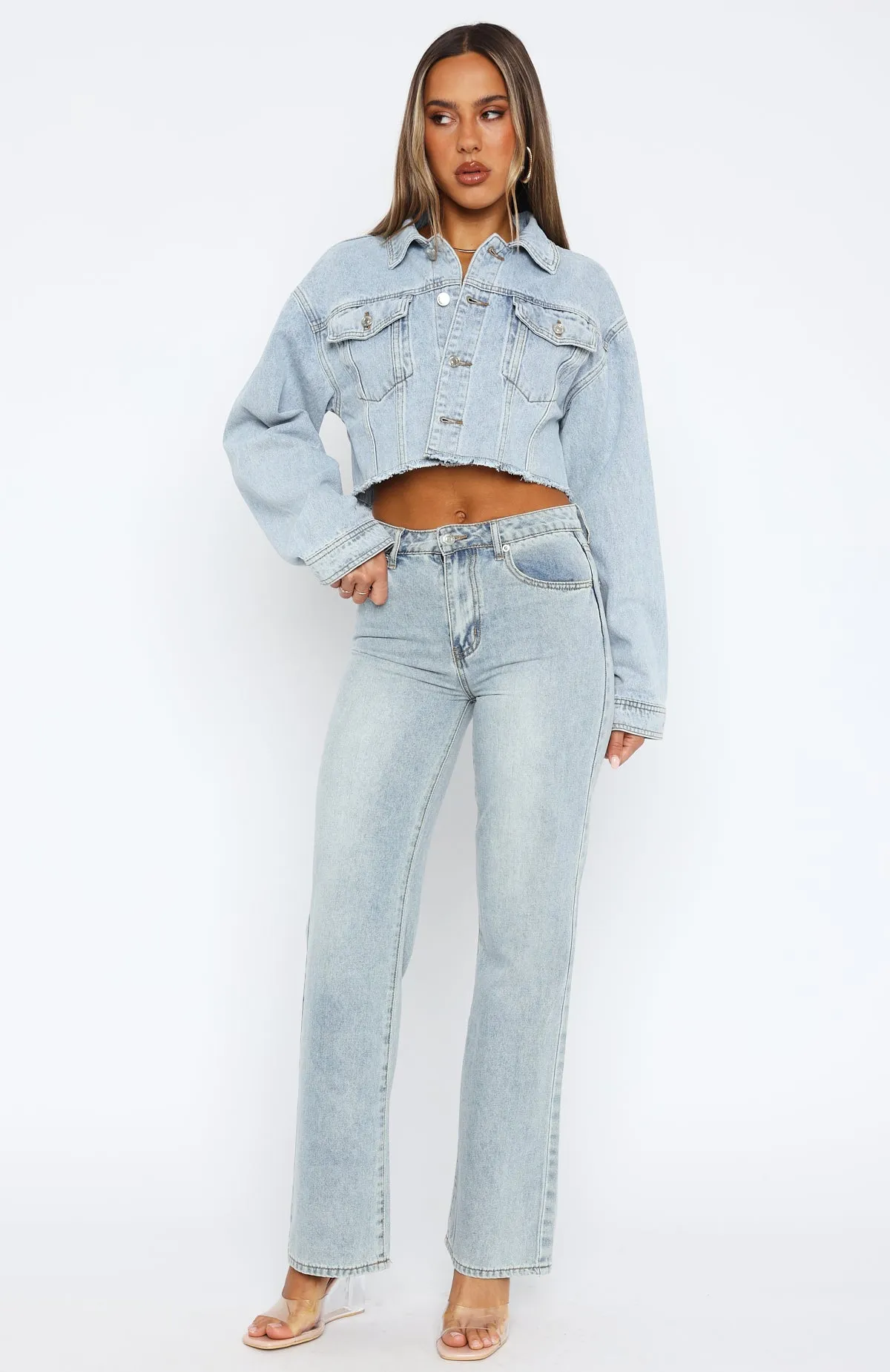 Lightspeed Cropped Denim Jacket Light Blue Wash