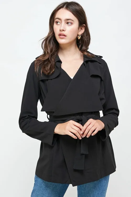 Lightweight Open-Front Drape Jacket with Shoulder Tabs