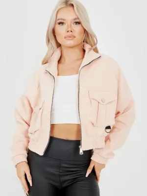 Linda Utility Pocket Thick Cropped Jacket In Pink