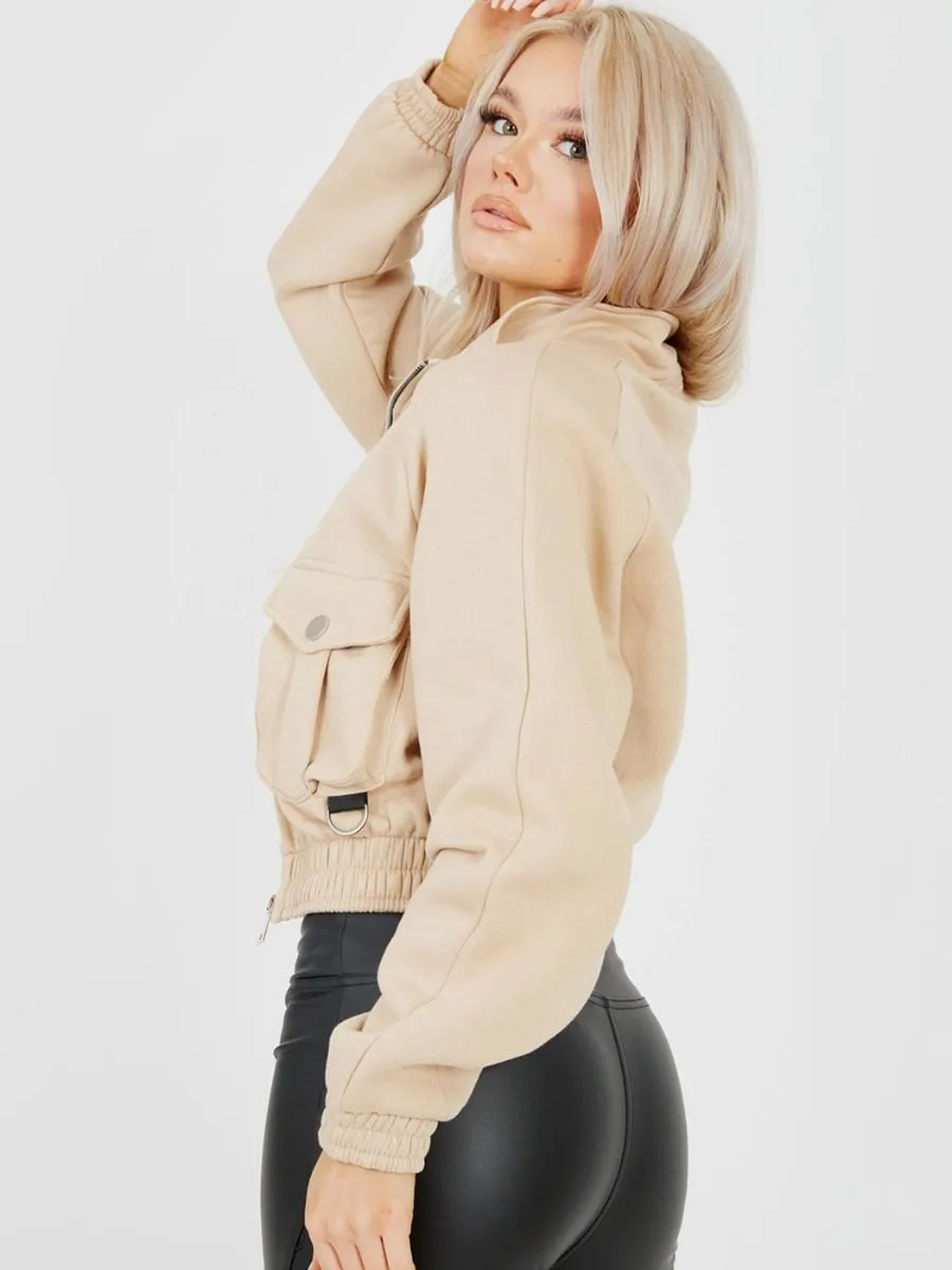 Linda Utility Pocket Thick Cropped Jacket In Stone