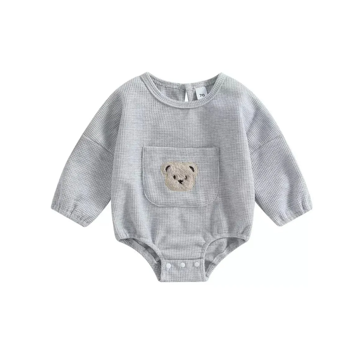 Little Bear - Waffle Knit Cotton Baby Oversized Romper