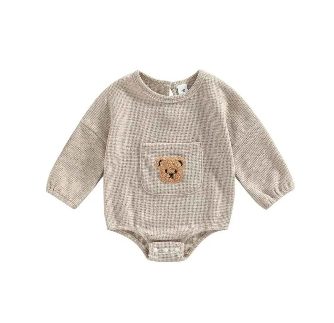 Little Bear - Waffle Knit Cotton Baby Oversized Romper