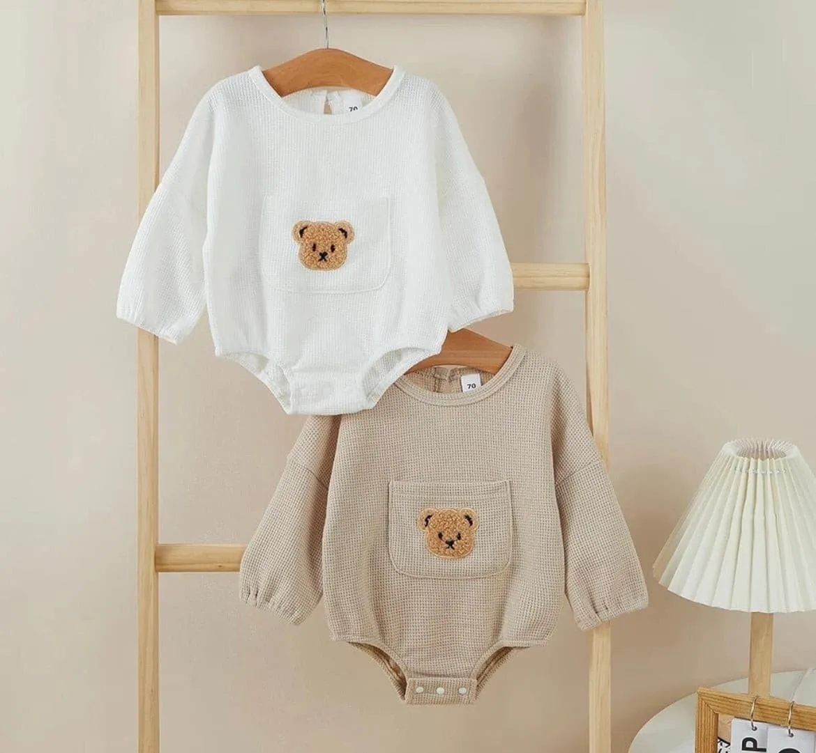 Little Bear - Waffle Knit Cotton Baby Oversized Romper