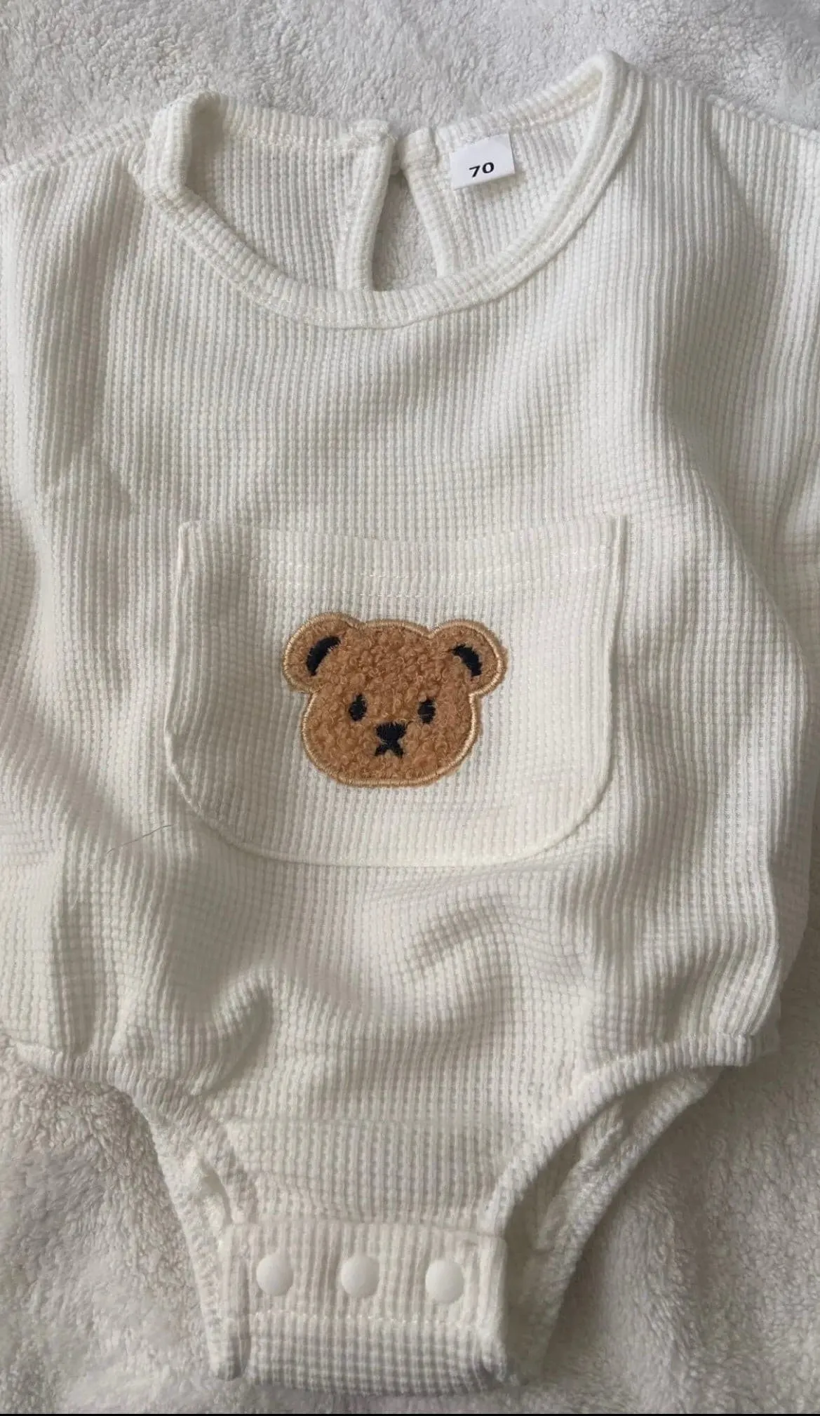 Little Bear - Waffle Knit Cotton Baby Oversized Romper