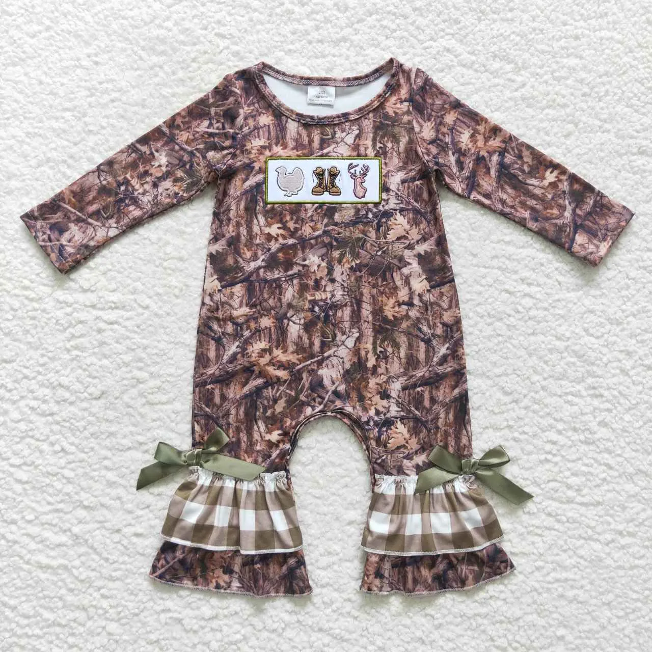 LR0526 Baby Girl Embroidered Turkey Elk Romper