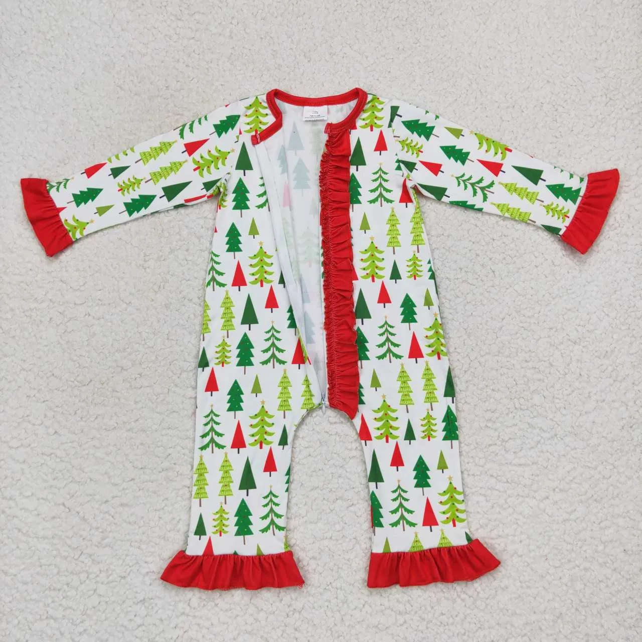 LR0626 girls Christmas tree long sleeve onesie