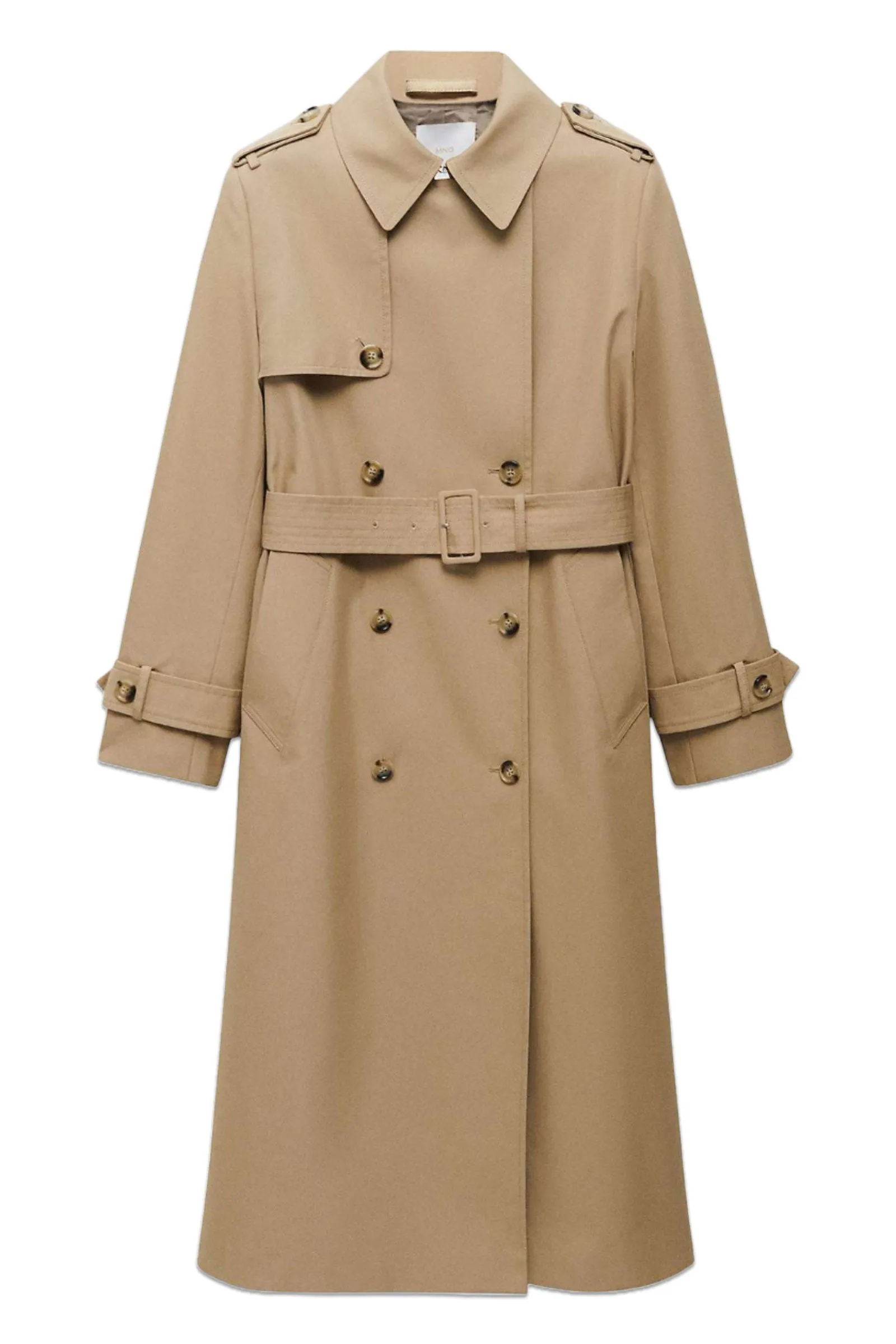 Mango Eiffel Double Breasted Cotton Blend Trench Coat, Light Beige