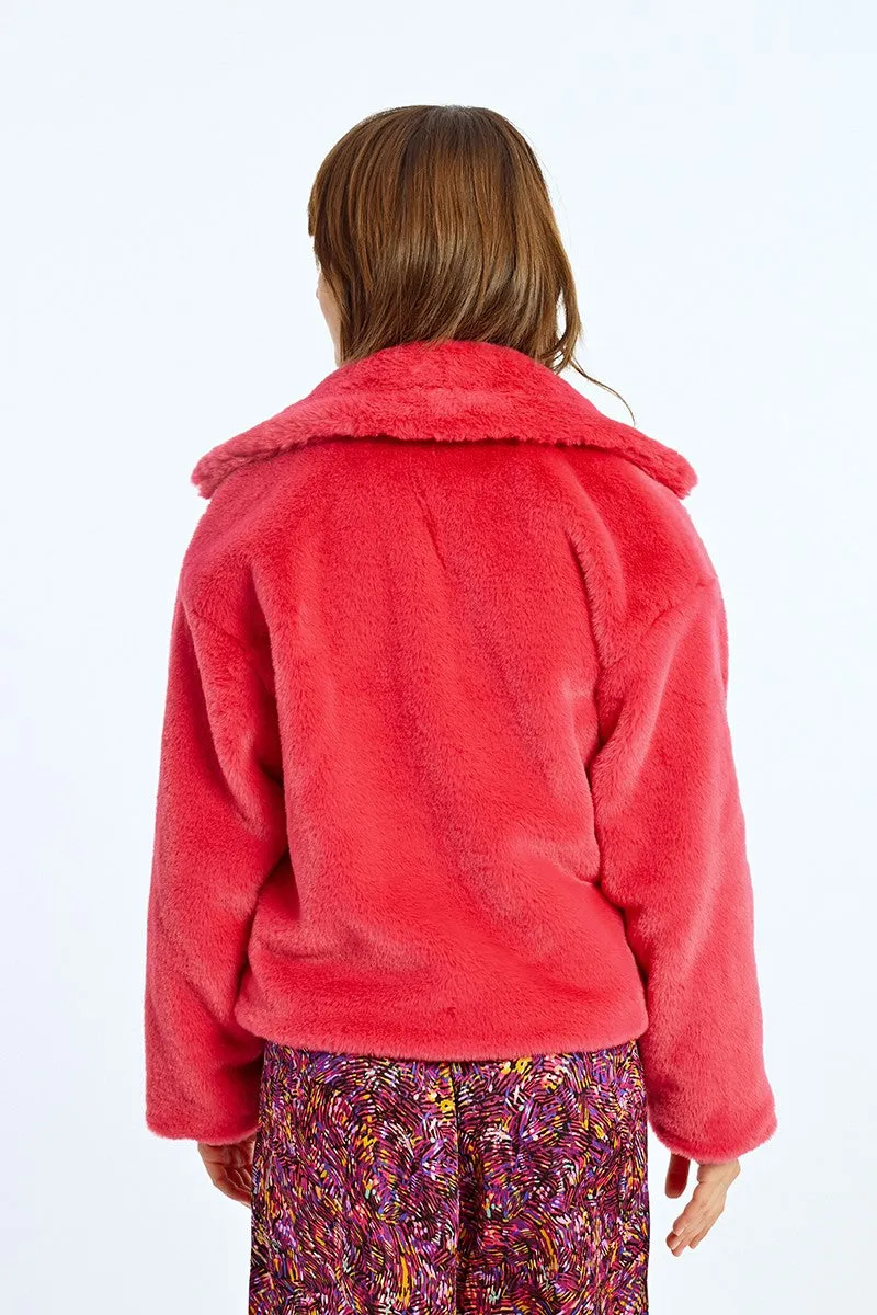 MBN Cropped Fur Jacket - Fuchsia