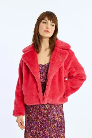 MBN Cropped Fur Jacket - Fuchsia