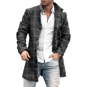 Men's Mid-Length Plaid Print Casual Coat 49509731L