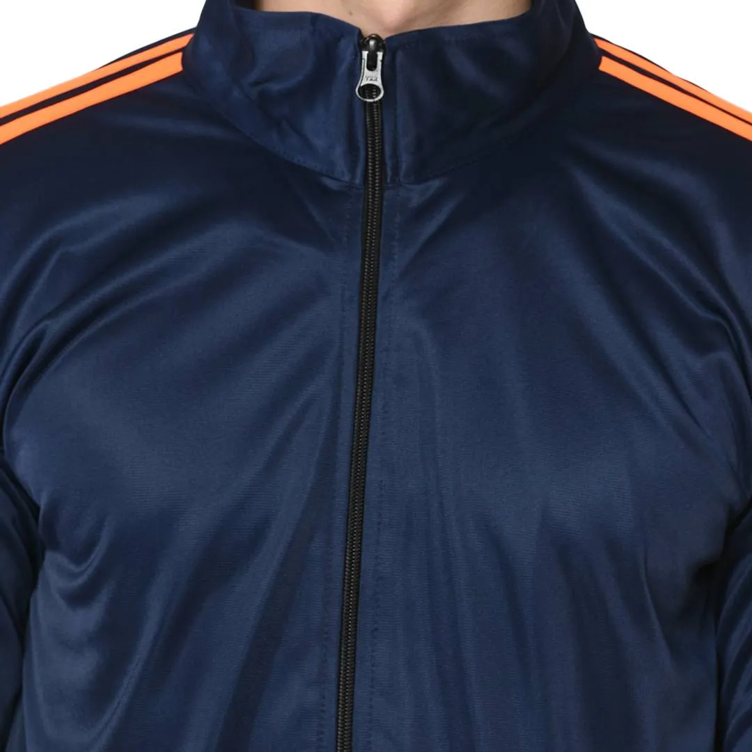 Men's Navy Blue Self Pattern Polyester Track Jacket