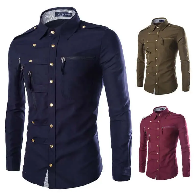 Mens Slim Fit Cotton Dress Shirt Stylish Long Sleeve