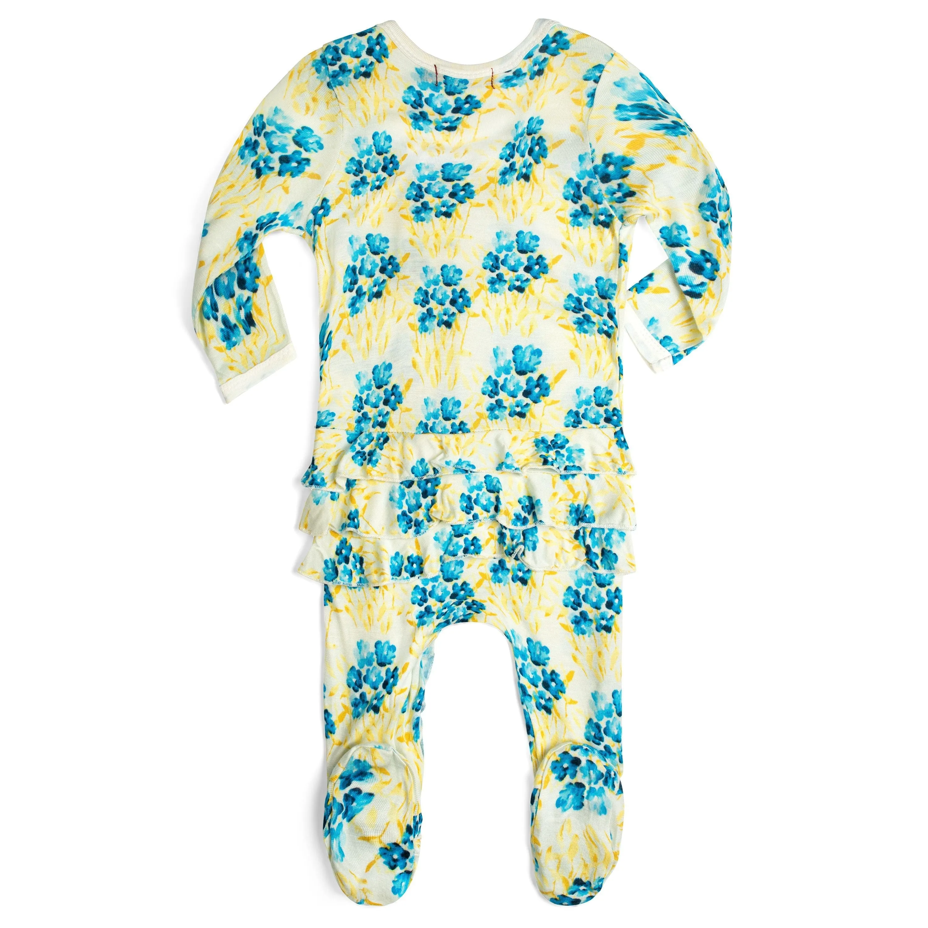 Milkbarn Kids Bamboo Ruffle ZIPPER Footed Romper | Sky Floral