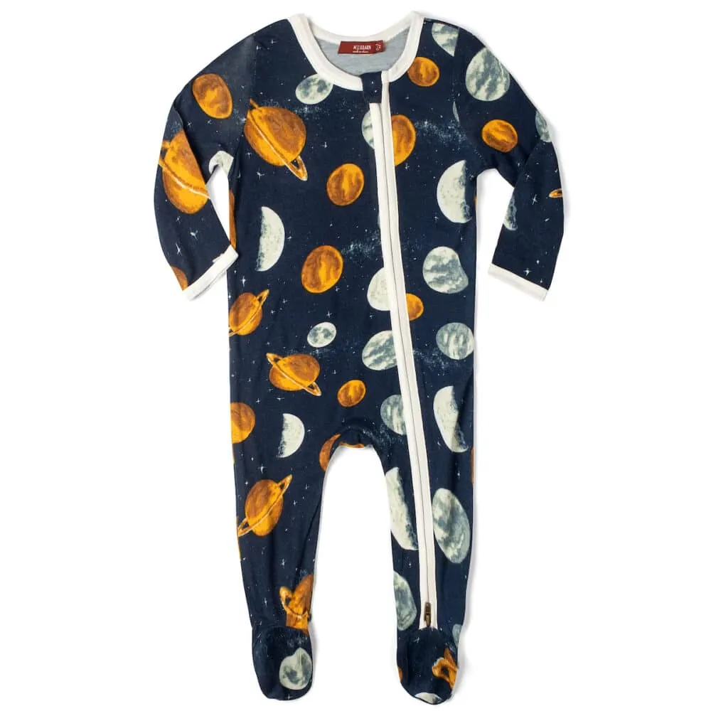 MilkBarn Kids Bamboo Zipper Footed Romper | Planets