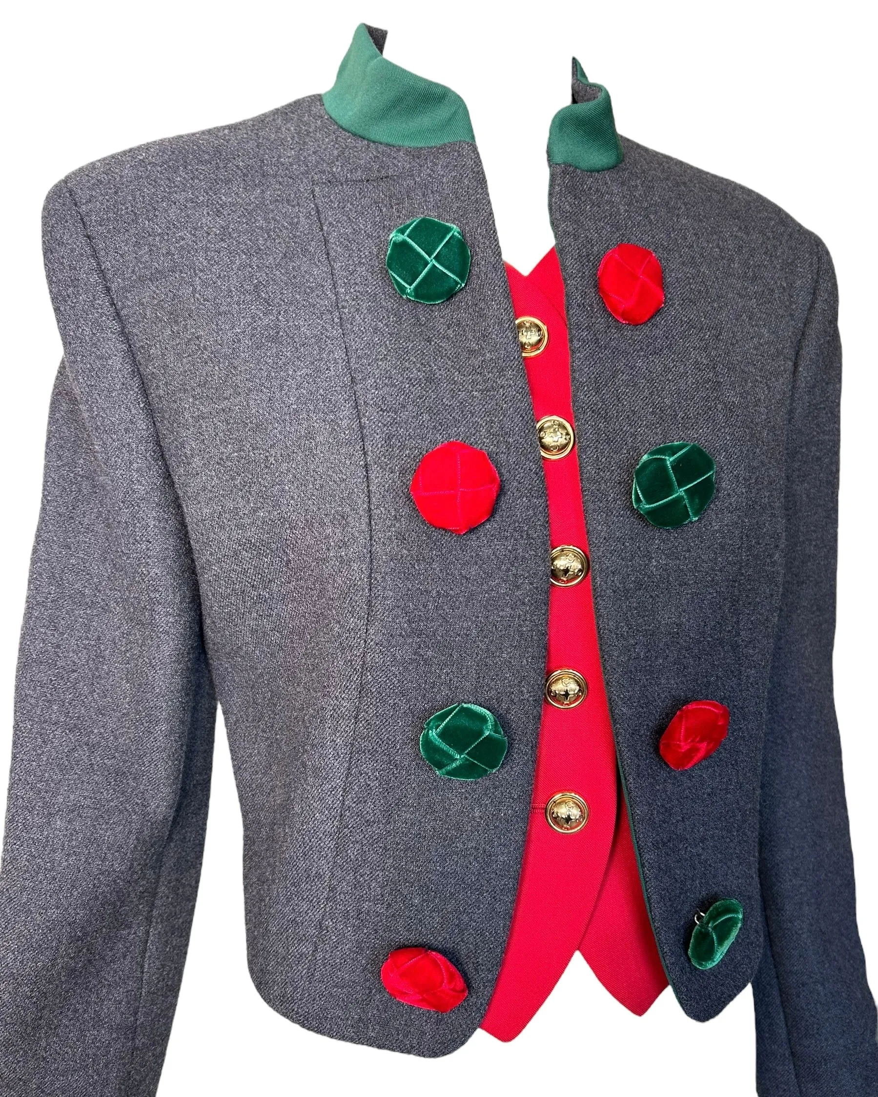 Moschino Cheap and Chic Red and Green Chunky Button Cropped Blazer