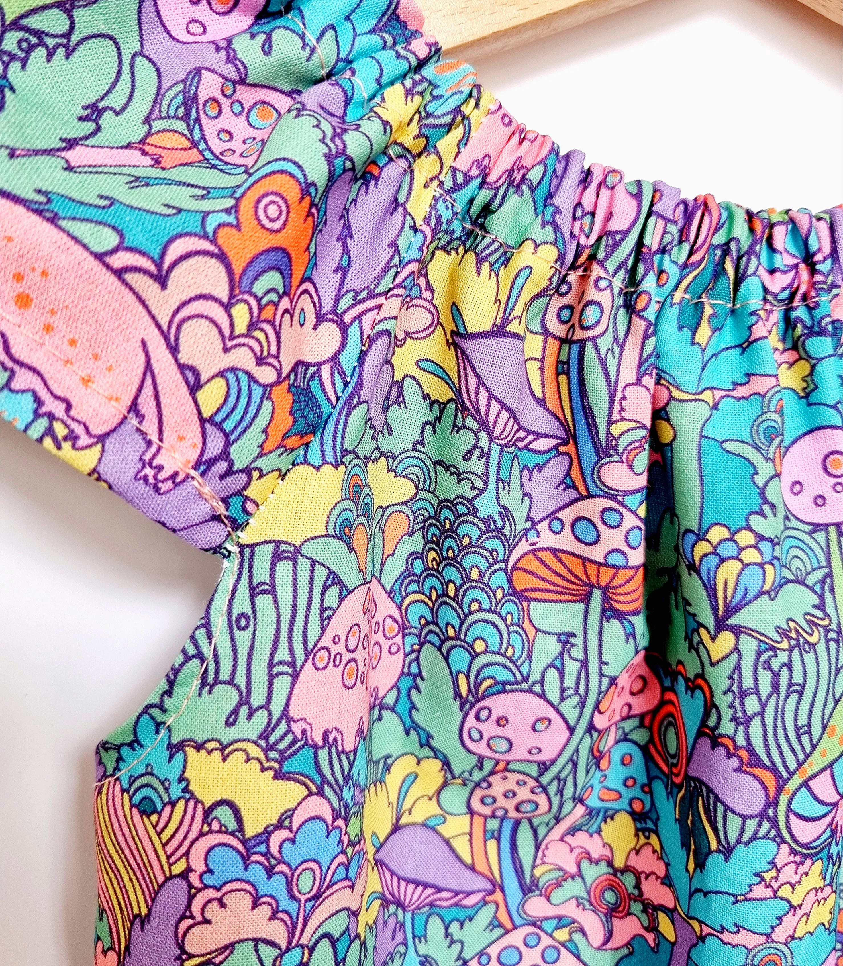 Mushroom Magic Print Frill Sleeve Bubble Romper-New!