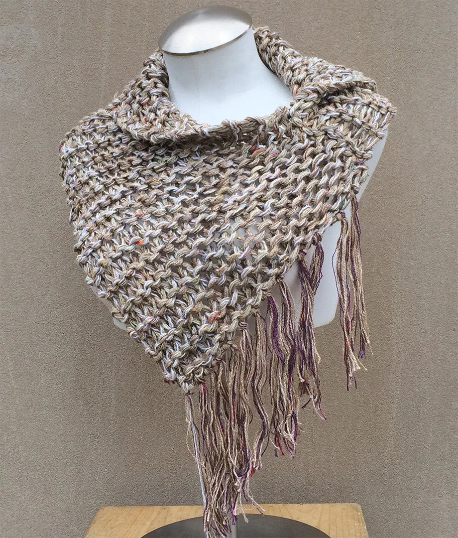 Oatmeal Tweed Shawl w/Contrasting Fringe (S11)