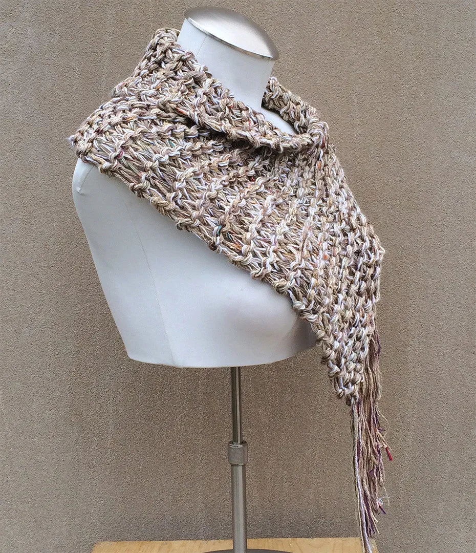 Oatmeal Tweed Shawl w/Contrasting Fringe (S11)