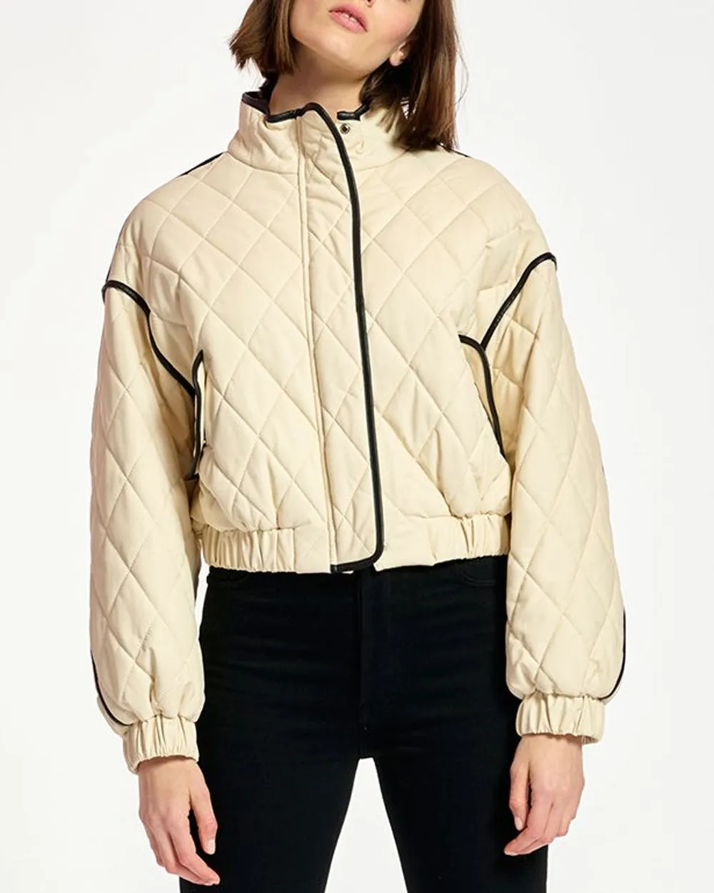 Off White Quilted Cropped Bomber Jacket