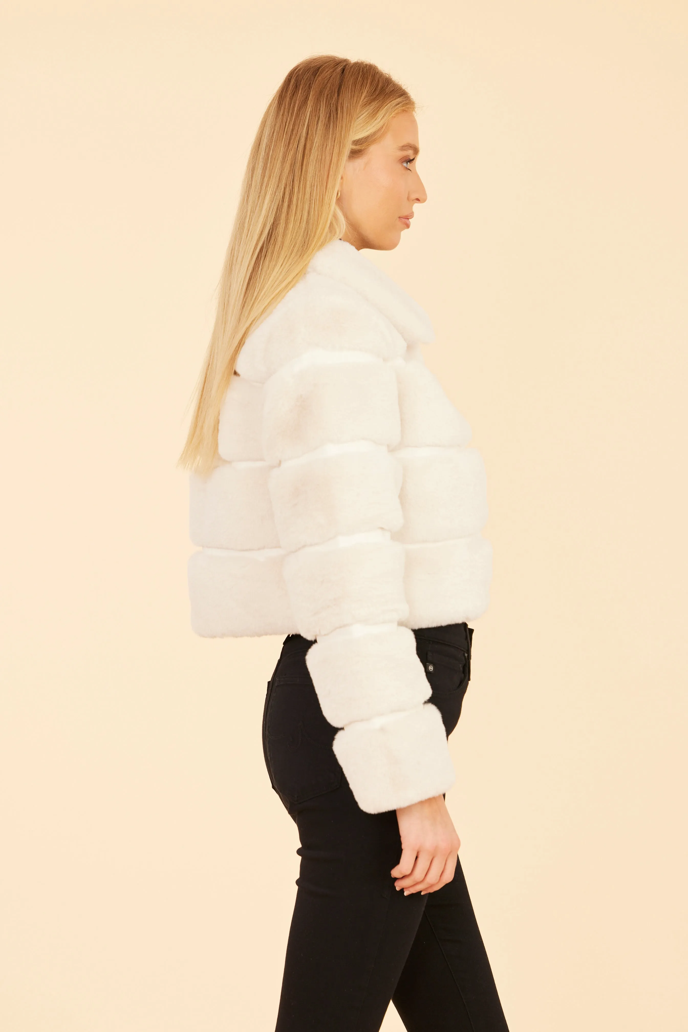 Paneled Faux Fur Vegan Leather Cropped Jacket