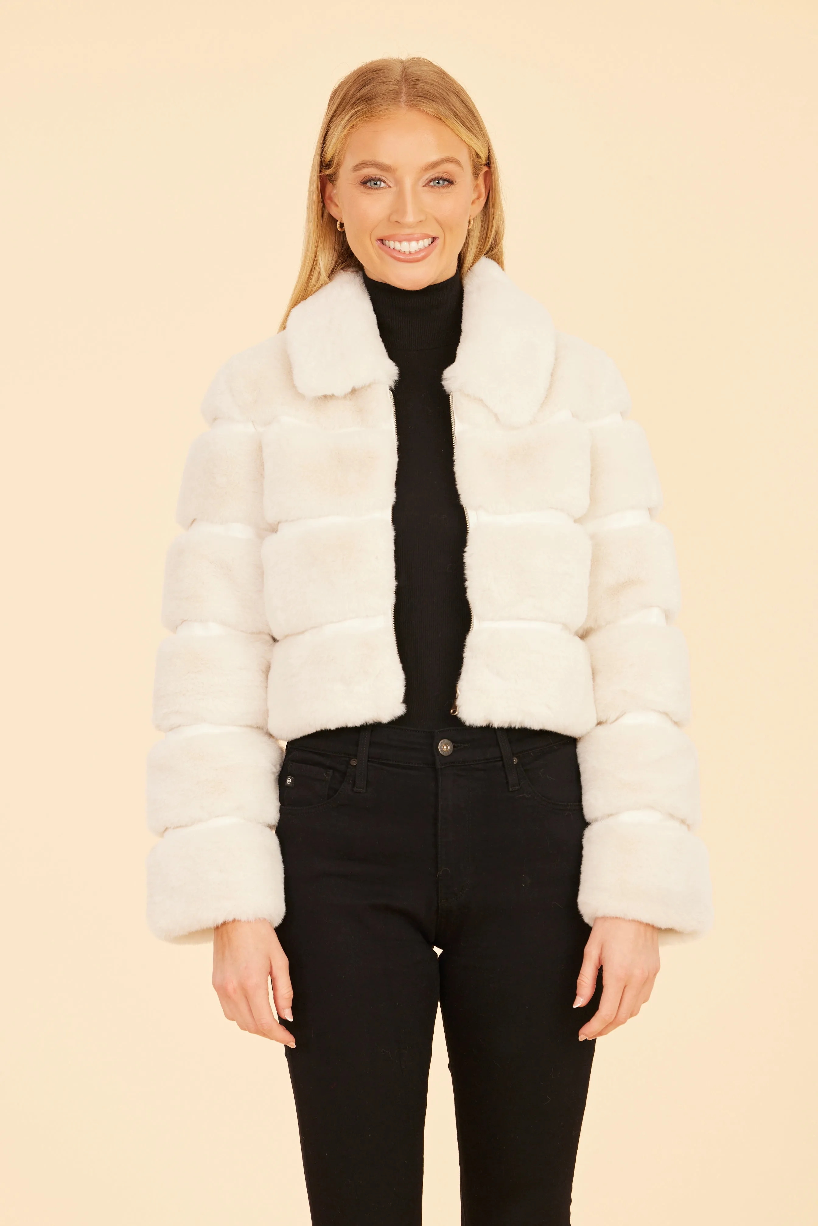 Paneled Faux Fur Vegan Leather Cropped Jacket