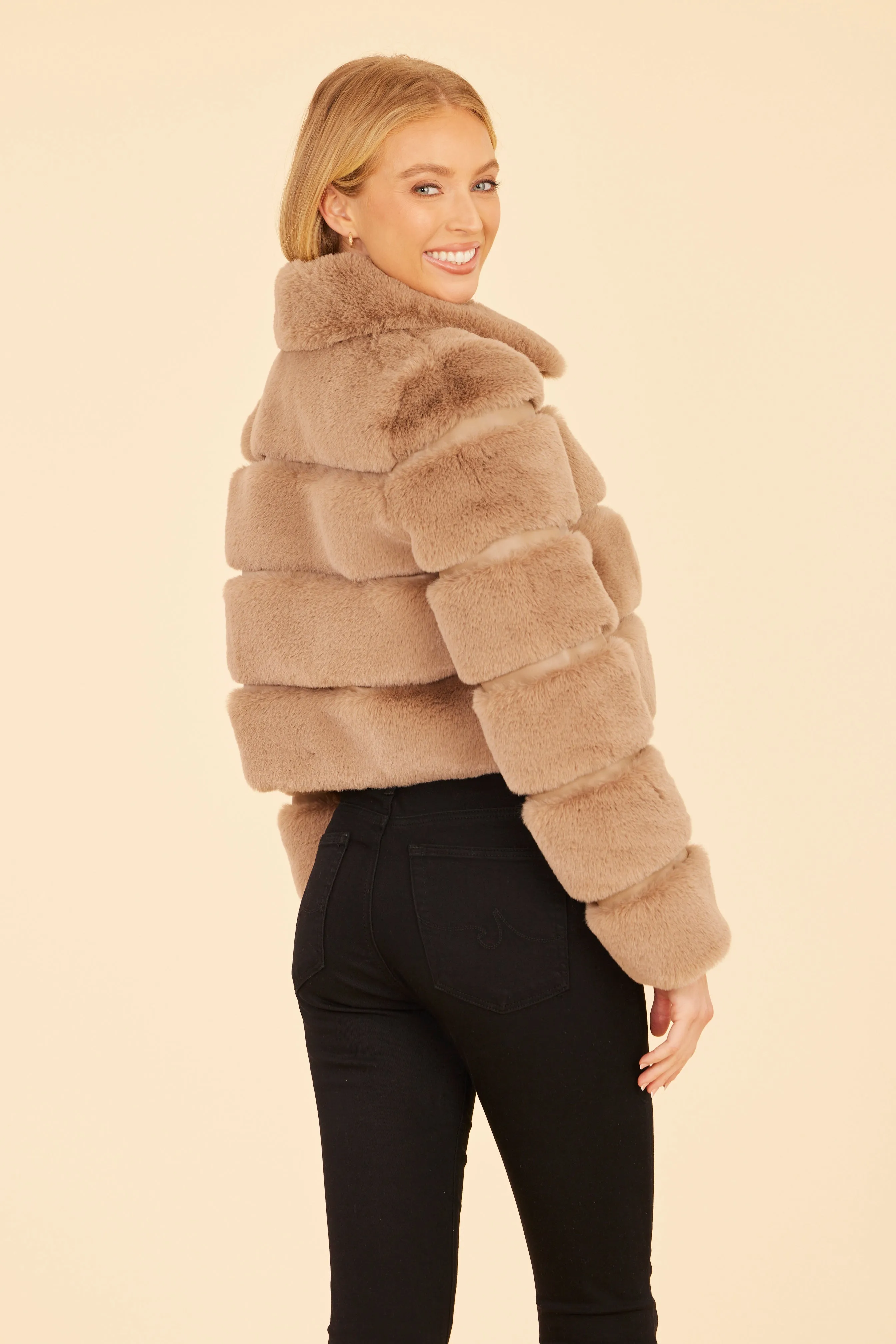 Paneled Faux Fur Vegan Leather Cropped Jacket