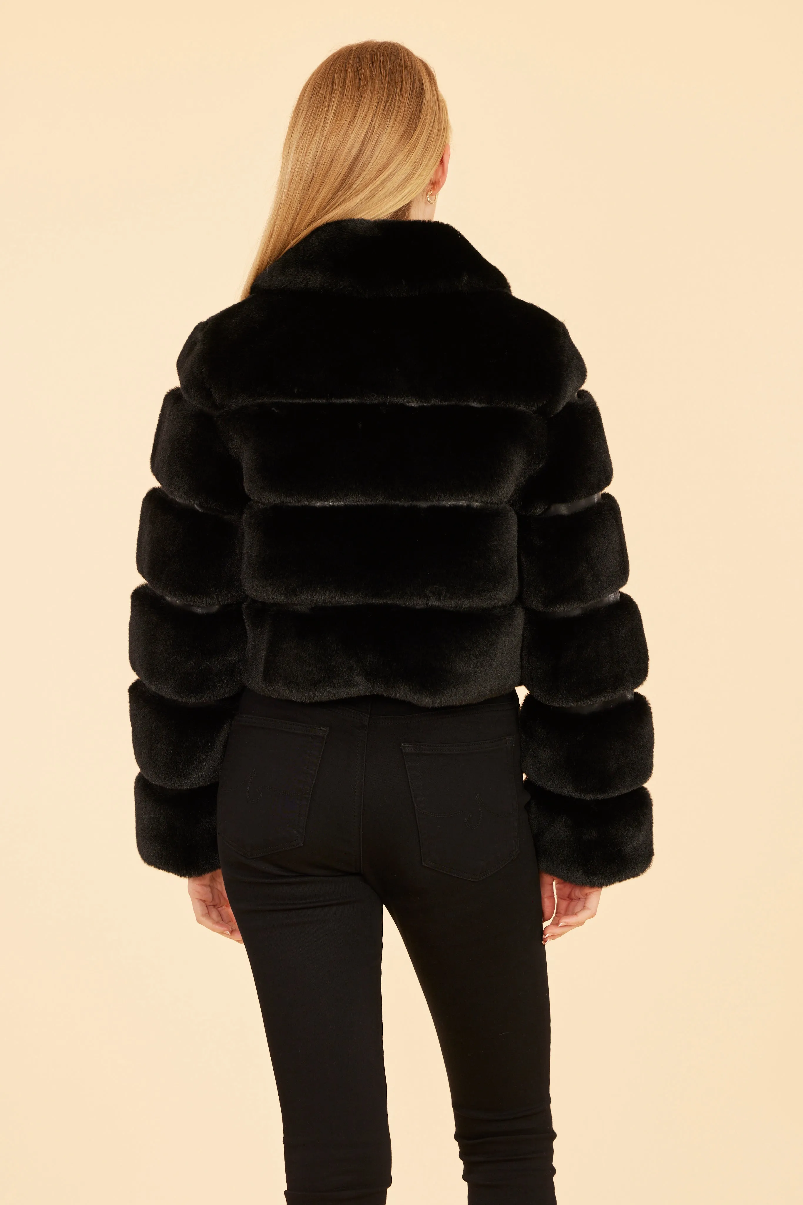 Paneled Faux Fur Vegan Leather Cropped Jacket