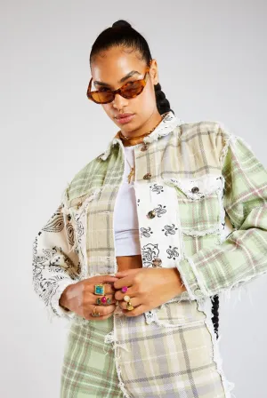 Patchwork Bandana Cropped Denim Jacket