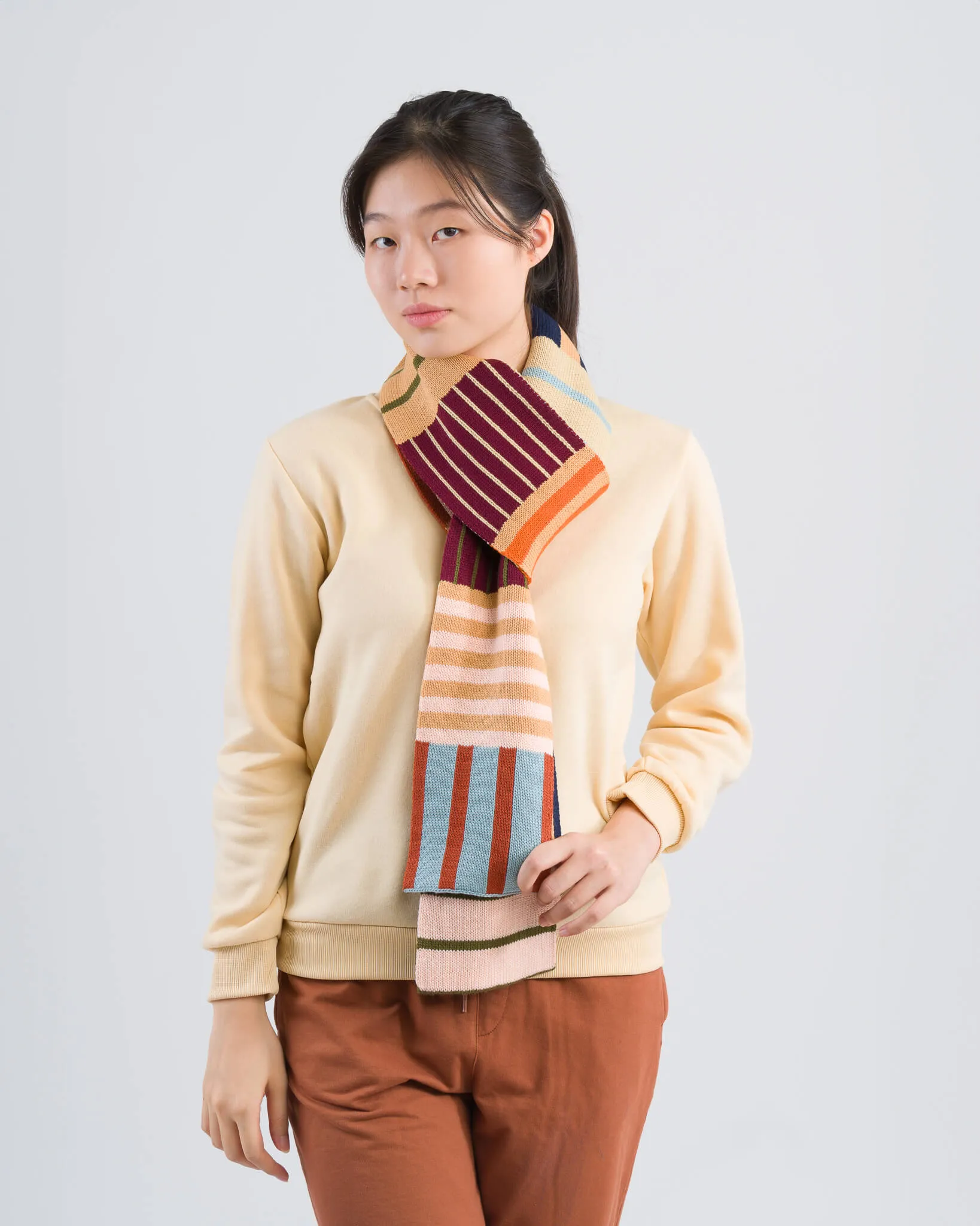 Patchwork Stripe Skinny Scarf