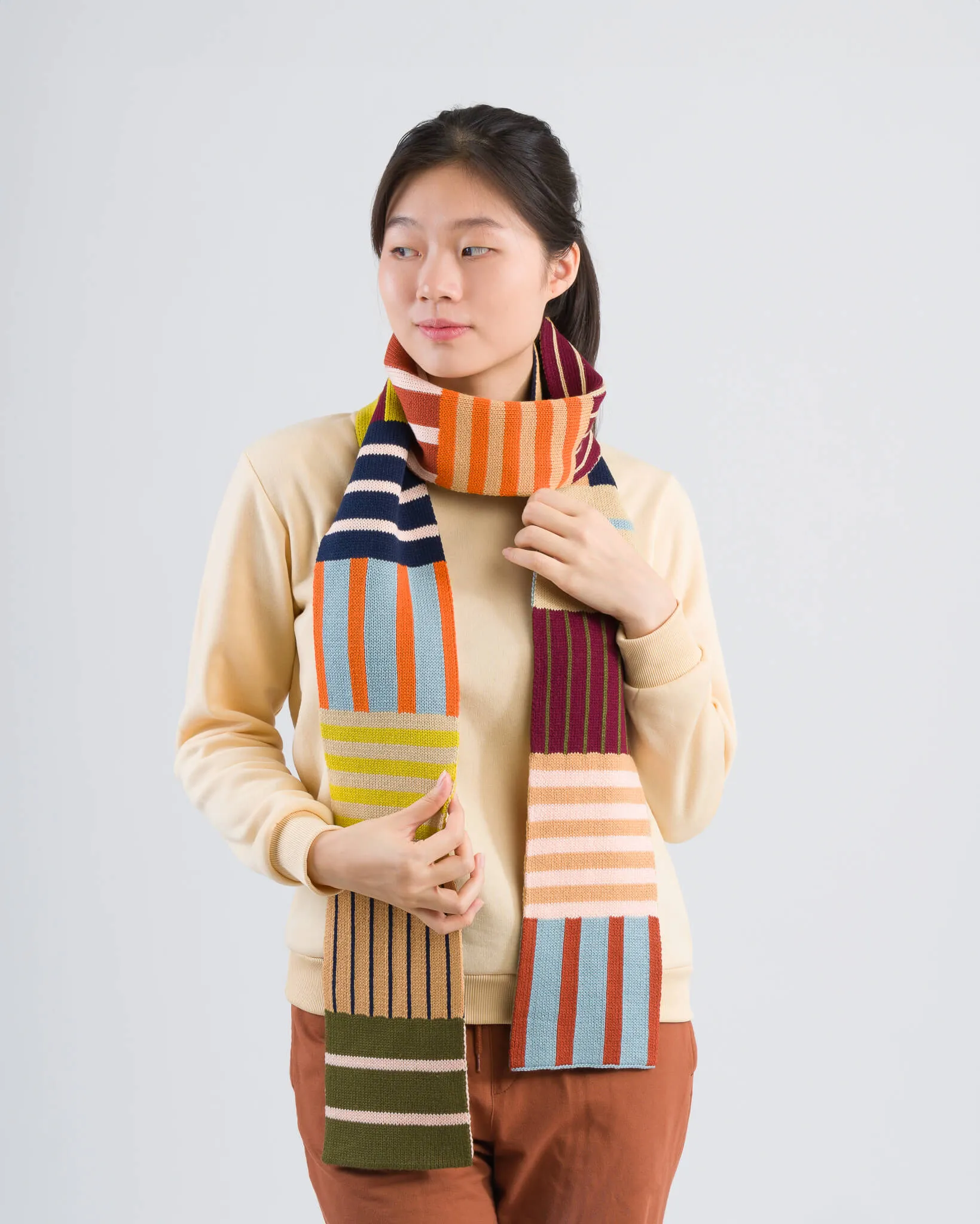 Patchwork Stripe Skinny Scarf