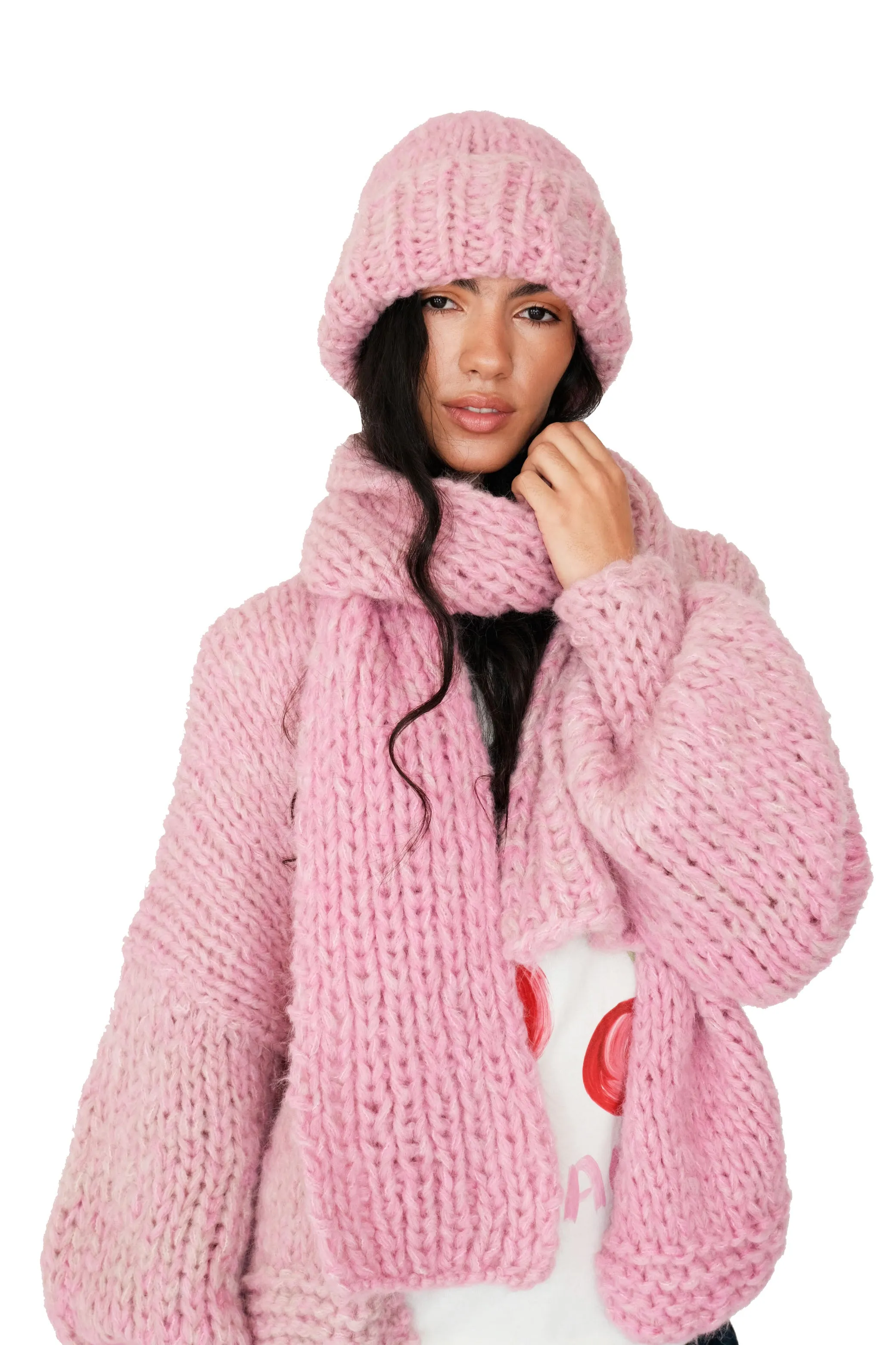 Pink Fluffy Chunky Knit Scarf