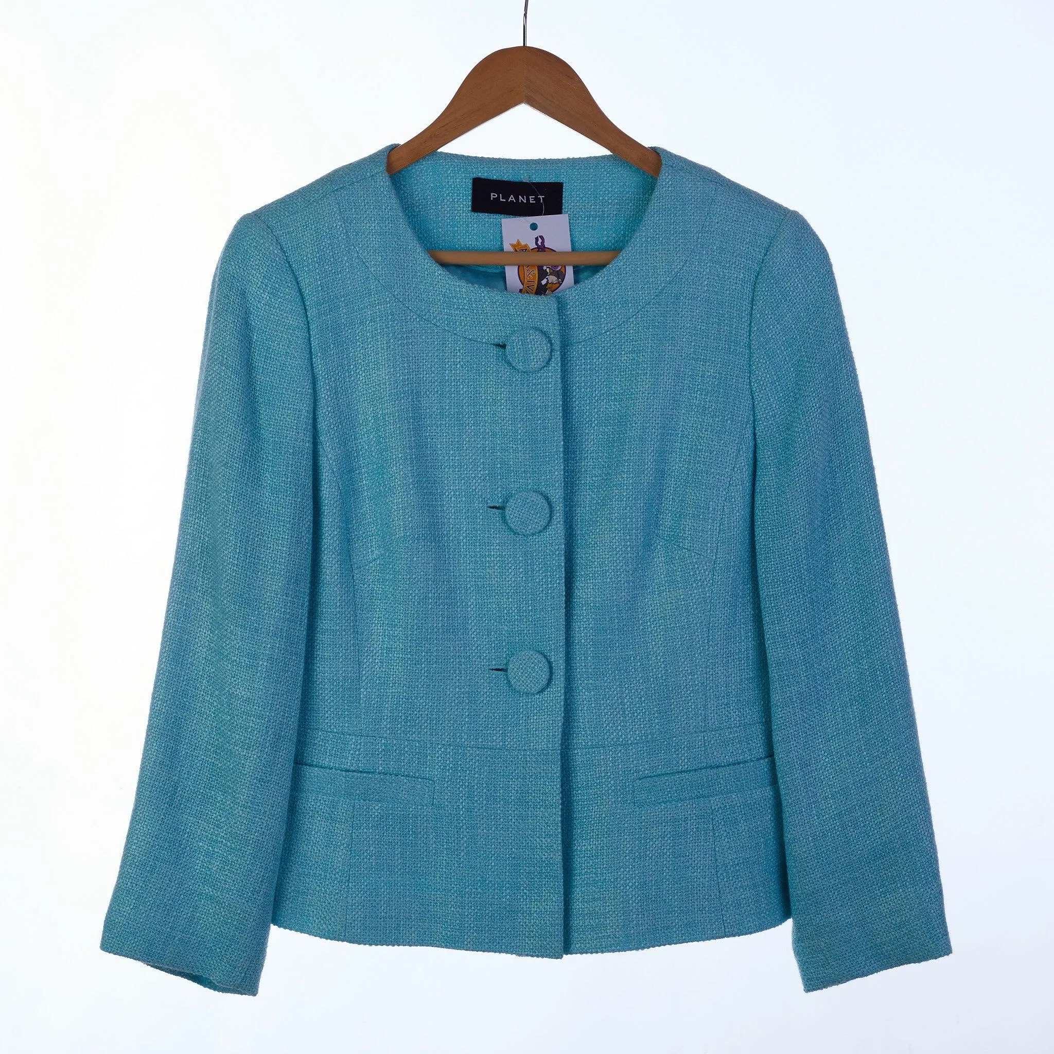 Planet Cotton Blend Turquoise Cropped Jacket UK Size 10