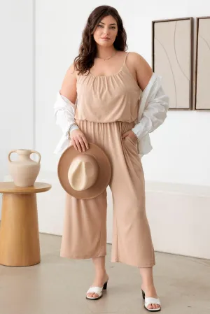 Plus Size Ribbed Cropped Spaghetti Strap Jumpsuit