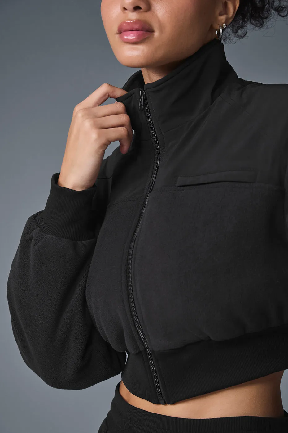 Polar Fleece Cropped Wintry Mix Jacket - Black