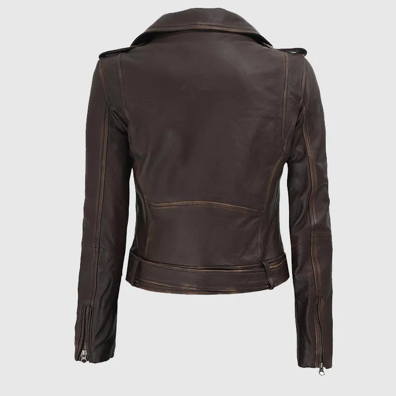 Premium Quality Nellie Women Leather Brown Distressed Cropped Jacket