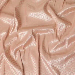 Punch pink synthetic brocade with gold metallic lurex in leaf design-D11327