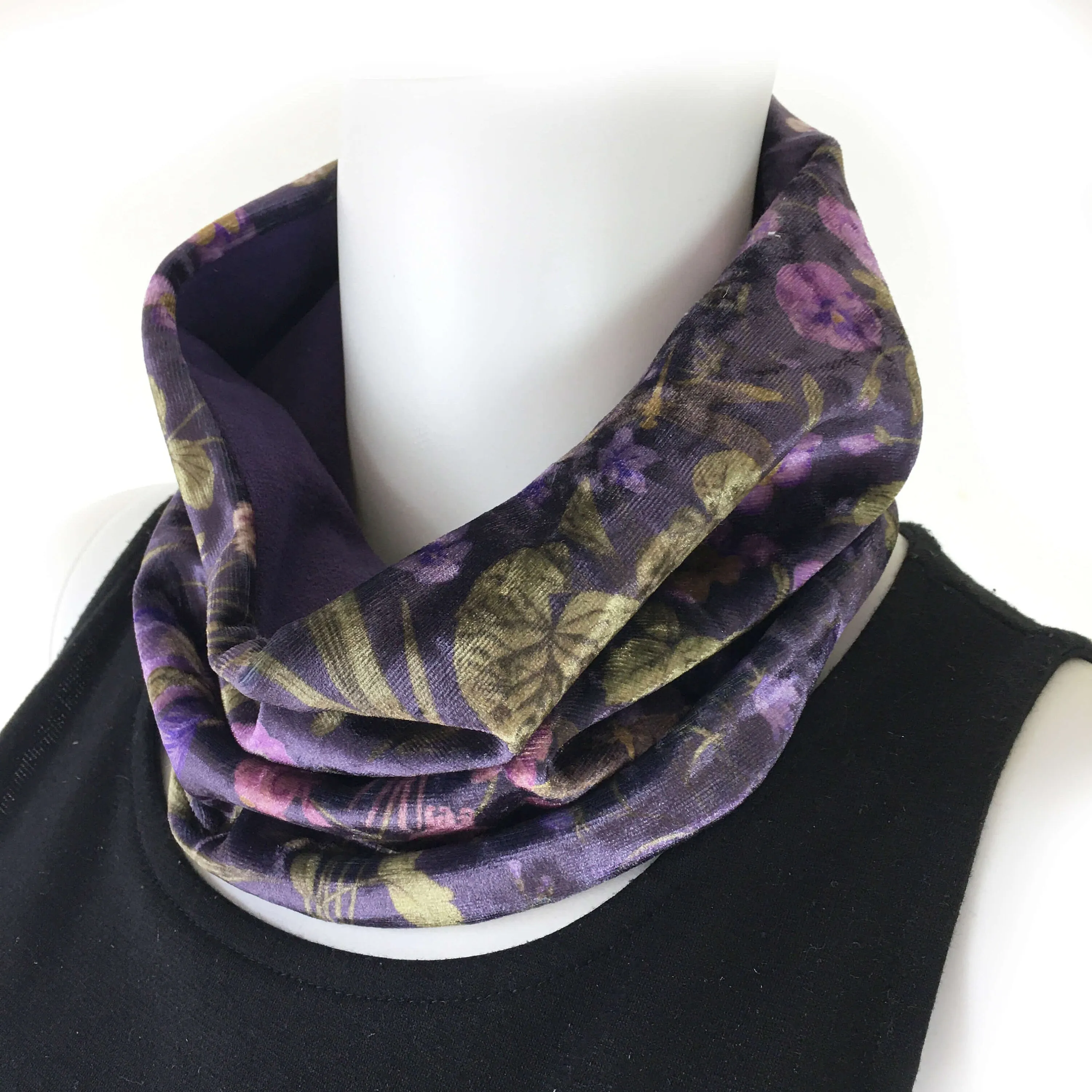 Purple Garden Dragonfly, Versatile Scarf, Headband, HatBand, Neck Warmer, Ladies Scarf, Velour Scarf, Designer Gaiter